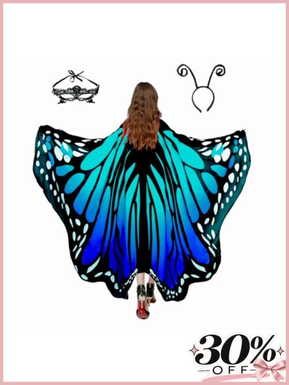 Butterfly Wings Cape Shawl Halloween Costume Women Mask Headband 3Pcs